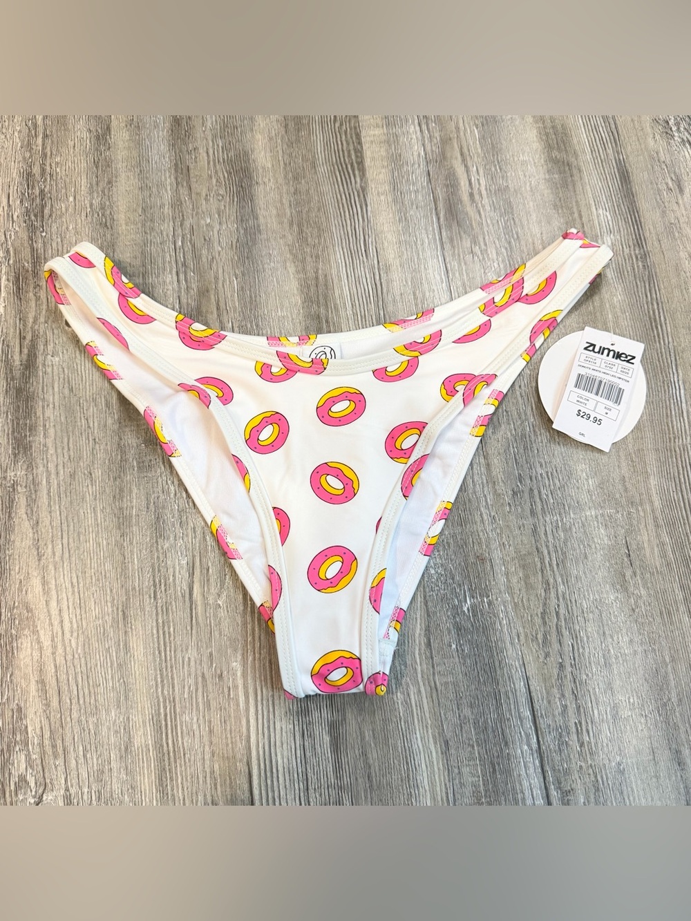 Zumiez White Bikini Bottom with Pink & Yellow Donut Print Pattern